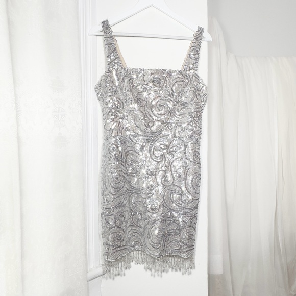 Silver sequin dress [ L ] beaded tangles - Picture 1 of 4